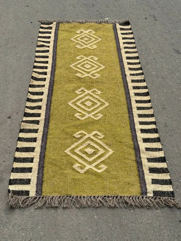 Maroon Volkskuns Kilim Tapytloper – Artisanaal-geweefde Wol Jute Mat, Volgens Maat Gemaak