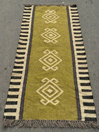 Maroon Volkskuns Kilim Tapytloper – Artisanaal-geweefde Wol Jute Mat, Volgens Maat Gemaak