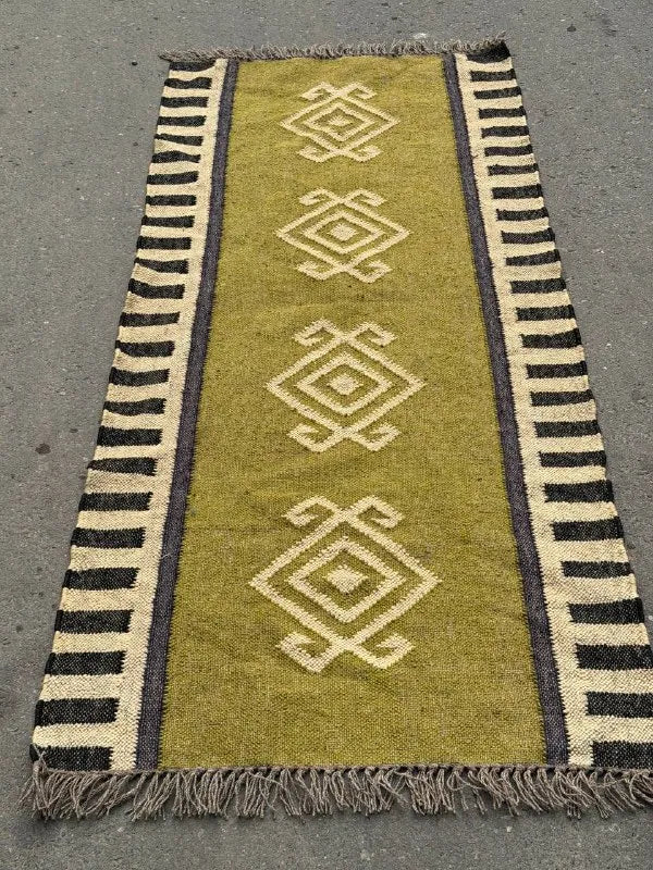 Maroon Volkskuns Kilim Tapytloper – Artisanaal-geweefde Wol Jute Mat, Volgens Maat Gemaak