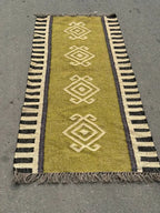 Maroon Volkskuns Kilim Tapytloper – Artisanaal-geweefde Wol Jute Mat, Volgens Maat Gemaak
