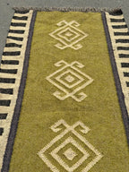 Maroon Volkskuns Kilim Tapytloper – Artisanaal-geweefde Wol Jute Mat, Volgens Maat Gemaak