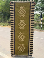 Maroon Volkskuns Kilim Tapytloper – Artisanaal-geweefde Wol Jute Mat, Volgens Maat Gemaak