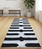 Black and Ivory Hemp Runner Rug – Handwoven Geometric Hallway Carpet