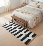 Black and Ivory Hemp Runner Rug – Handwoven Geometric Hallway Carpet