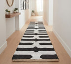 Black and Ivory Hemp Runner Rug – Handwoven Geometric Hallway Carpet