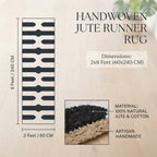 Black and Ivory Hemp Runner Rug – Handwoven Geometric Hallway Carpet
