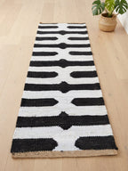 Black and Ivory Hemp Runner Rug – Handwoven Geometric Hallway Carpet