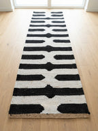 Black and Ivory Hemp Runner Rug – Handwoven Geometric Hallway Carpet