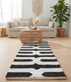 Black and Ivory Hemp Runner Rug – Handwoven Geometric Hallway Carpet