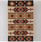 Handwoven Navajo Kilim Rug | Handmade Wool Jute Tribal Flatweave Area Rug in Rust Red, Beige & Charcoal for Living Room