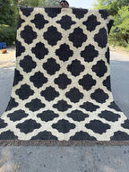Minimalist Black Ivory Wool Jute Kilim Rug, Handmade Flatweave Area Rug, Scandinavian Farmhouse Carpet, Reversible Natural Fiber Rug