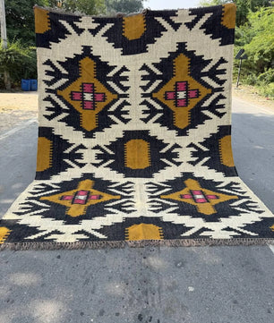 Large Wool Jute Kilim Area Rug, Handwoven Tribal Boho Carpet, Reversible Southwestern Flatweave Dhurrie, Custom Handmade Rug