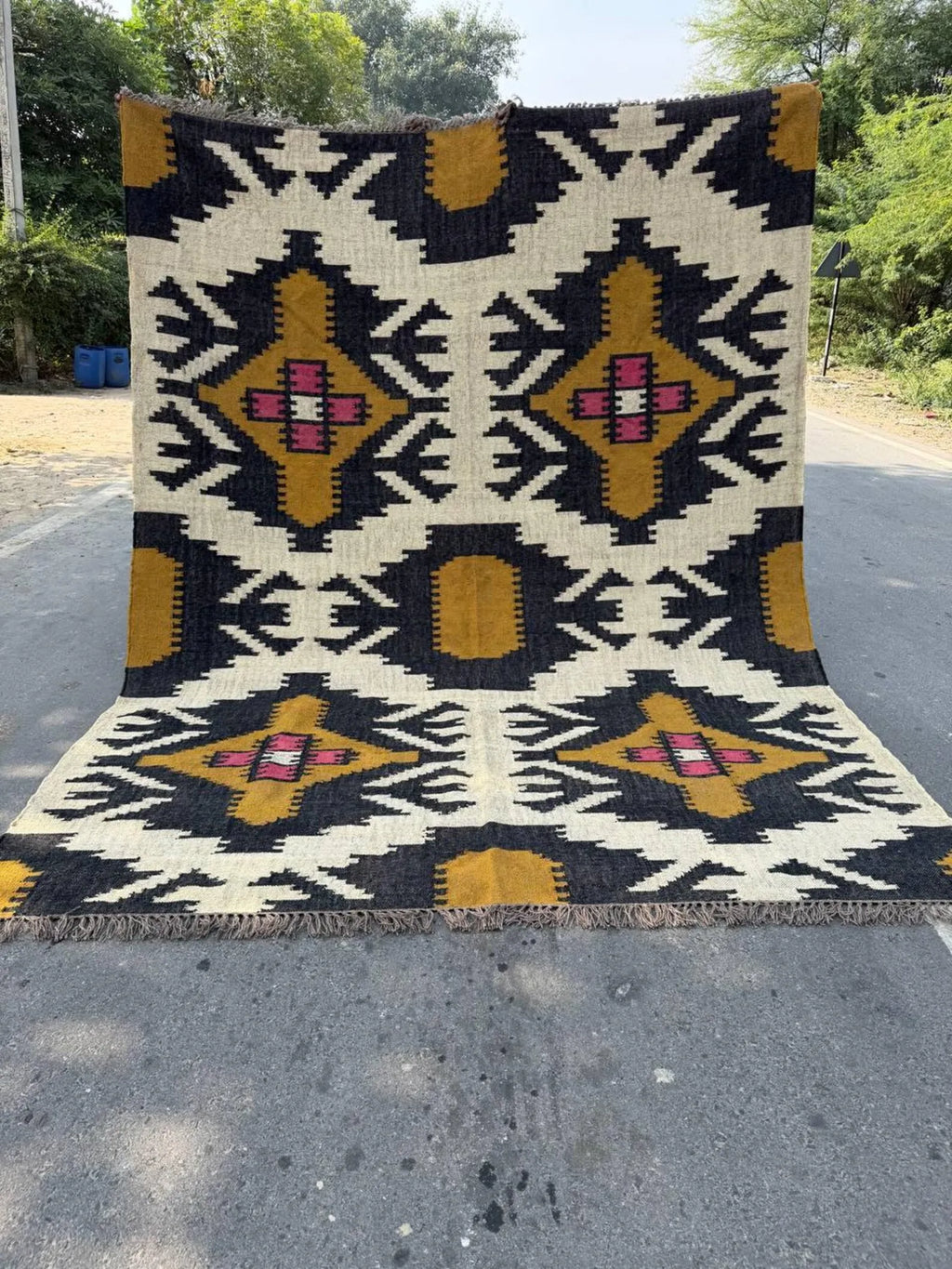 Large Wool Jute Kilim Area Rug, Handwoven Tribal Boho Carpet, Reversible Southwestern Flatweave Dhurrie, Custom Handmade Rug