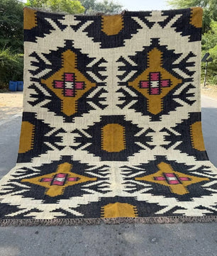 Large Wool Jute Kilim Area Rug, Handwoven Tribal Boho Carpet, Reversible Southwestern Flatweave Dhurrie, Custom Handmade Rug