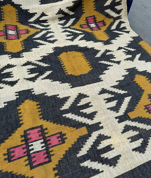 Large Wool Jute Kilim Area Rug, Handwoven Tribal Boho Carpet, Reversible Southwestern Flatweave Dhurrie, Custom Handmade Rug