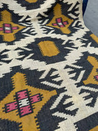 Large Wool Jute Kilim Area Rug, Handwoven Tribal Boho Carpet, Reversible Southwestern Flatweave Dhurrie, Custom Handmade Rug
