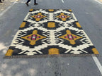 Large Wool Jute Kilim Area Rug, Handwoven Tribal Boho Carpet, Reversible Southwestern Flatweave Dhurrie, Custom Handmade Rug