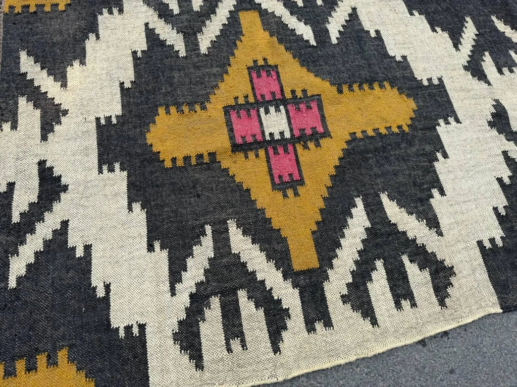 Large Wool Jute Kilim Area Rug, Handwoven Tribal Boho Carpet, Reversible Southwestern Flatweave Dhurrie, Custom Handmade Rug