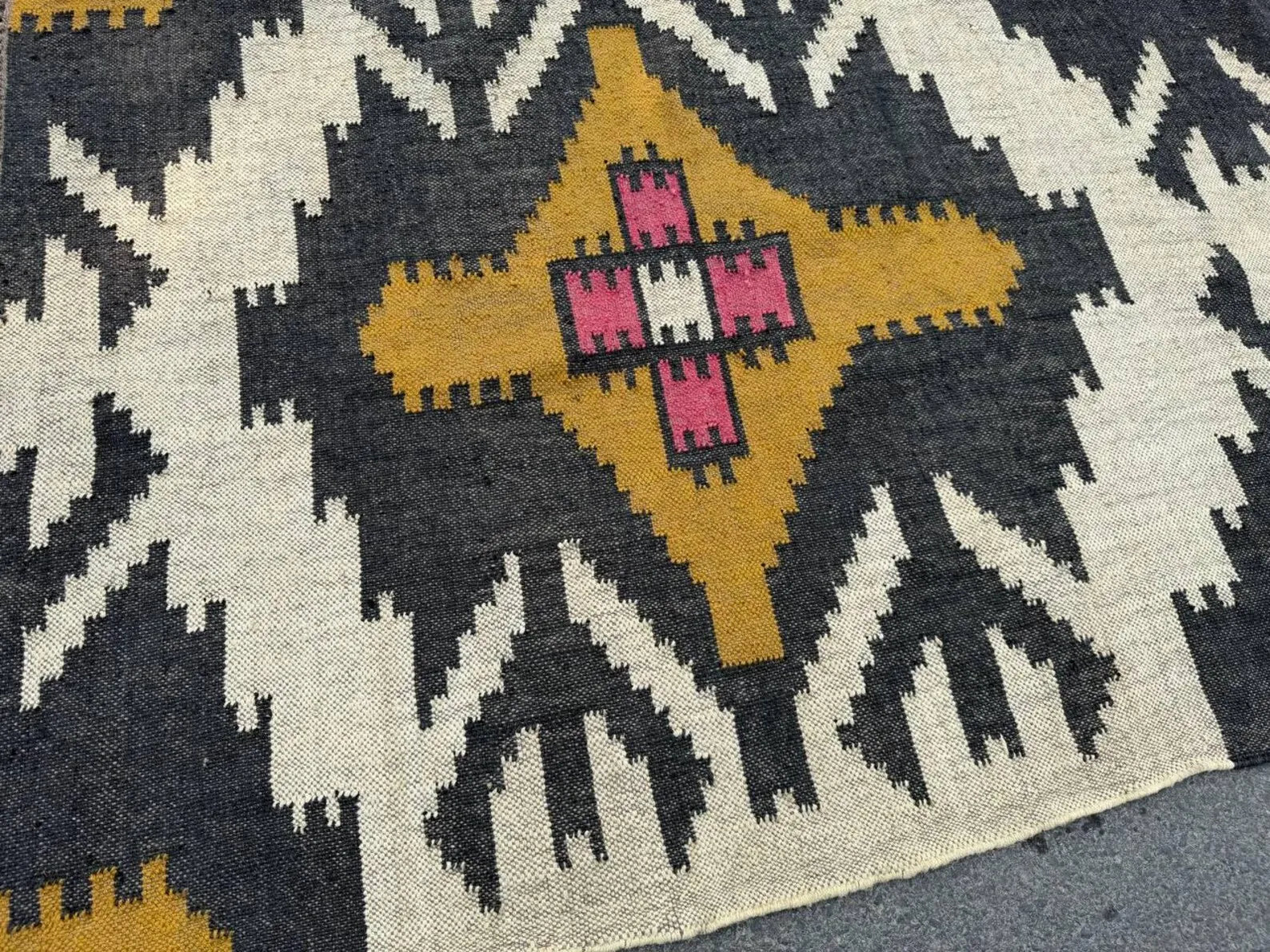 Large Wool Jute Kilim Area Rug, Handwoven Tribal Boho Carpet, Reversible Southwestern Flatweave Dhurrie, Custom Handmade Rug