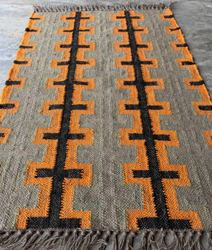 Modern Handmade Wool Jute Kilim Area Rug, Southwestern Geometric Flatweave Carpet, Boho Handmade Dhurrie, Custom Size Available