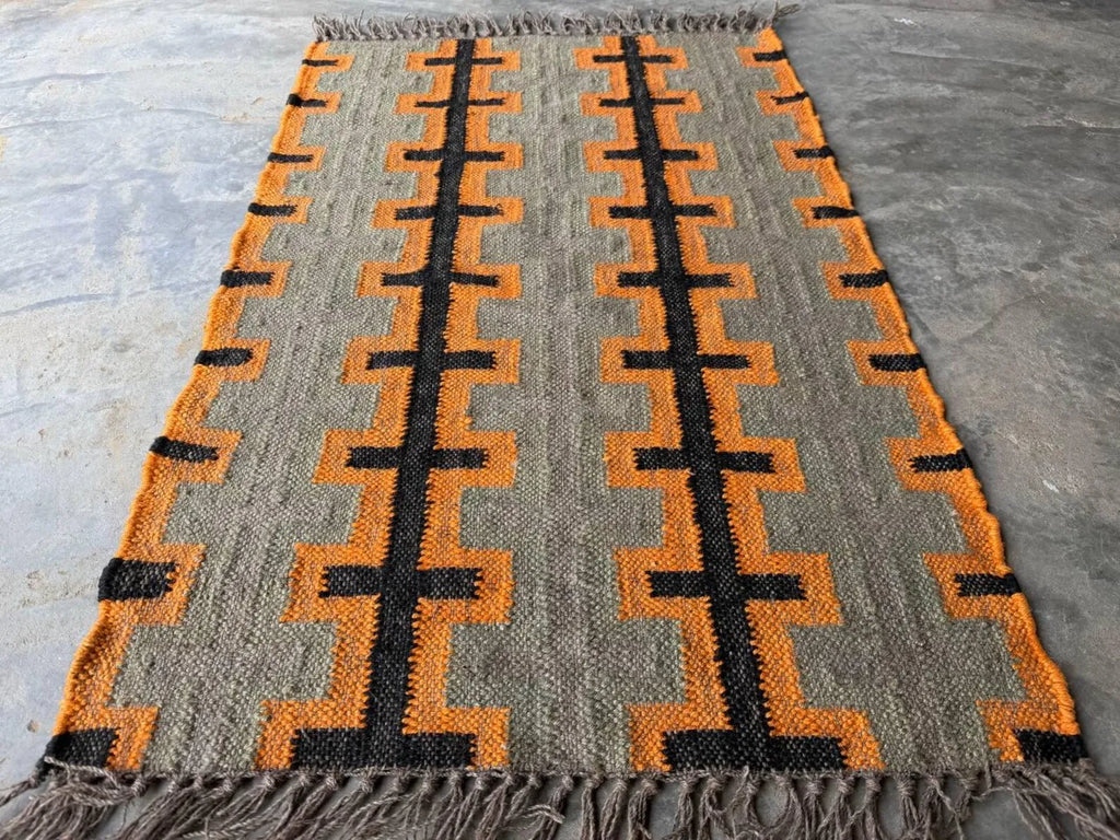 Modern Handmade Wool Jute Kilim Area Rug, Southwestern Geometric Flatweave Carpet, Boho Handmade Dhurrie, Custom Size Available