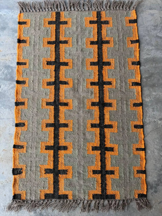 Modern Handmade Wool Jute Kilim Area Rug, Southwestern Geometric Flatweave Carpet, Boho Handmade Dhurrie, Custom Size Available