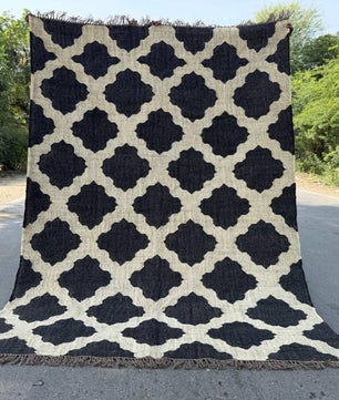 Minimalist Black Ivory Wool Jute Kilim Rug, Handmade Flatweave Area Rug, Scandinavian Farmhouse Carpet, Reversible Natural Fiber Rug