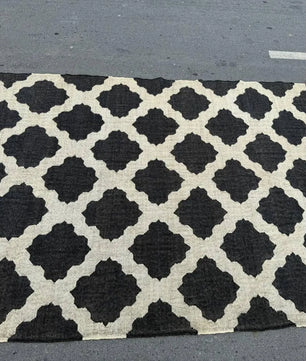 Minimalist Black Ivory Wool Jute Kilim Rug, Handmade Flatweave Area Rug, Scandinavian Farmhouse Carpet, Reversible Natural Fiber Rug