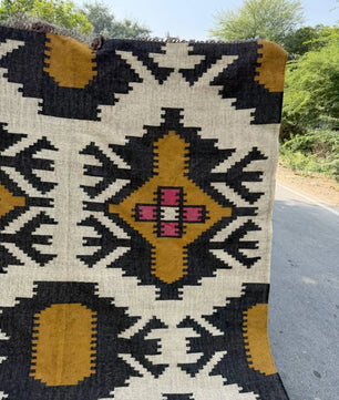 Large Wool Jute Kilim Area Rug, Handwoven Tribal Boho Carpet, Reversible Southwestern Flatweave Dhurrie, Custom Handmade Rug