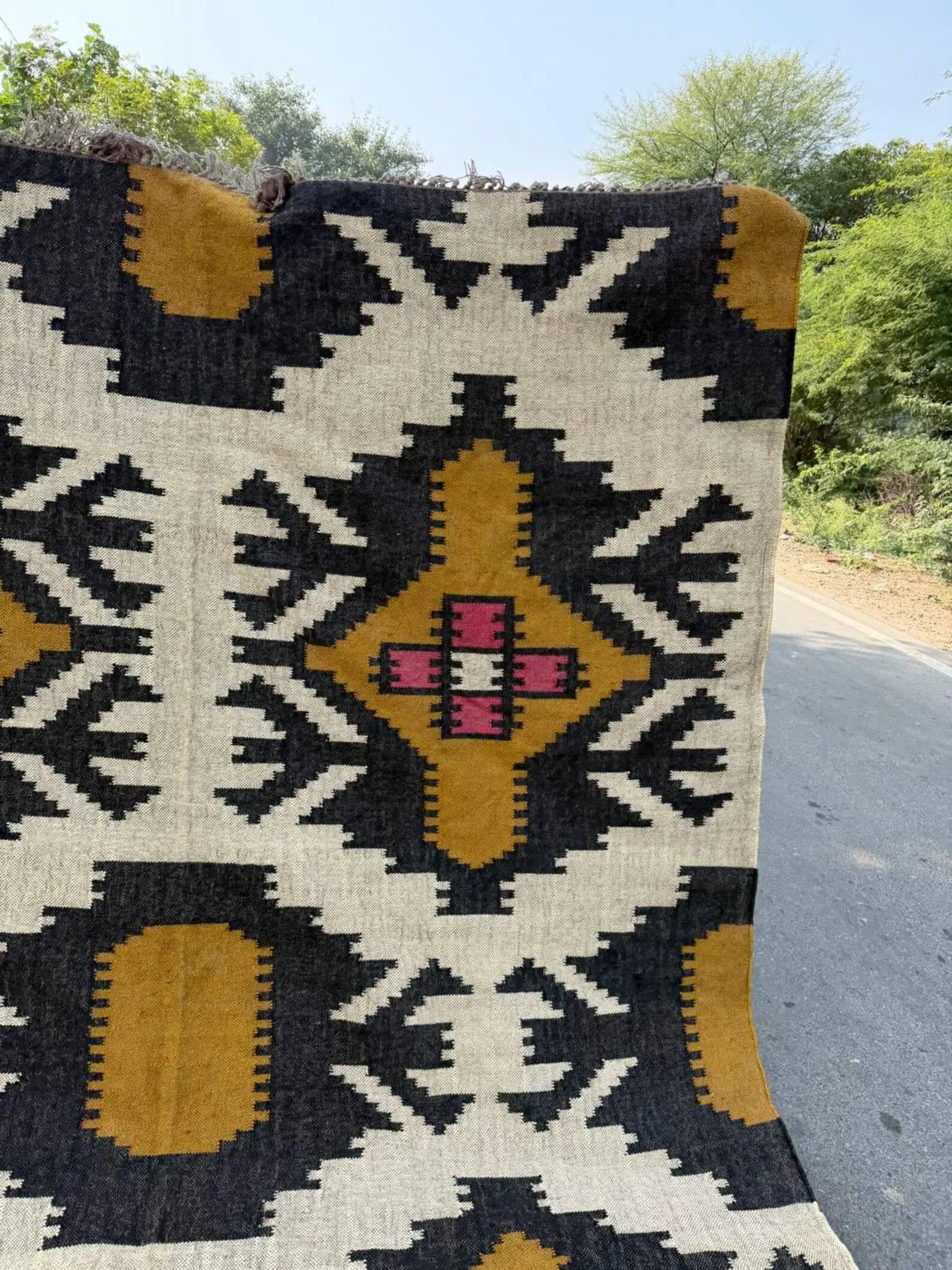 Large Wool Jute Kilim Area Rug, Handwoven Tribal Boho Carpet, Reversible Southwestern Flatweave Dhurrie, Custom Handmade Rug