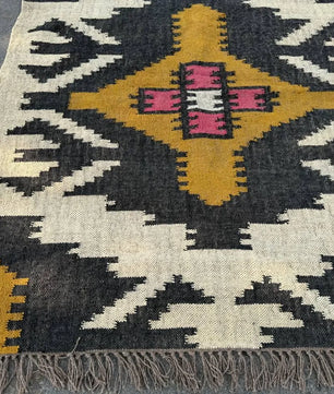 Large Wool Jute Kilim Area Rug, Handwoven Tribal Boho Carpet, Reversible Southwestern Flatweave Dhurrie, Custom Handmade Rug