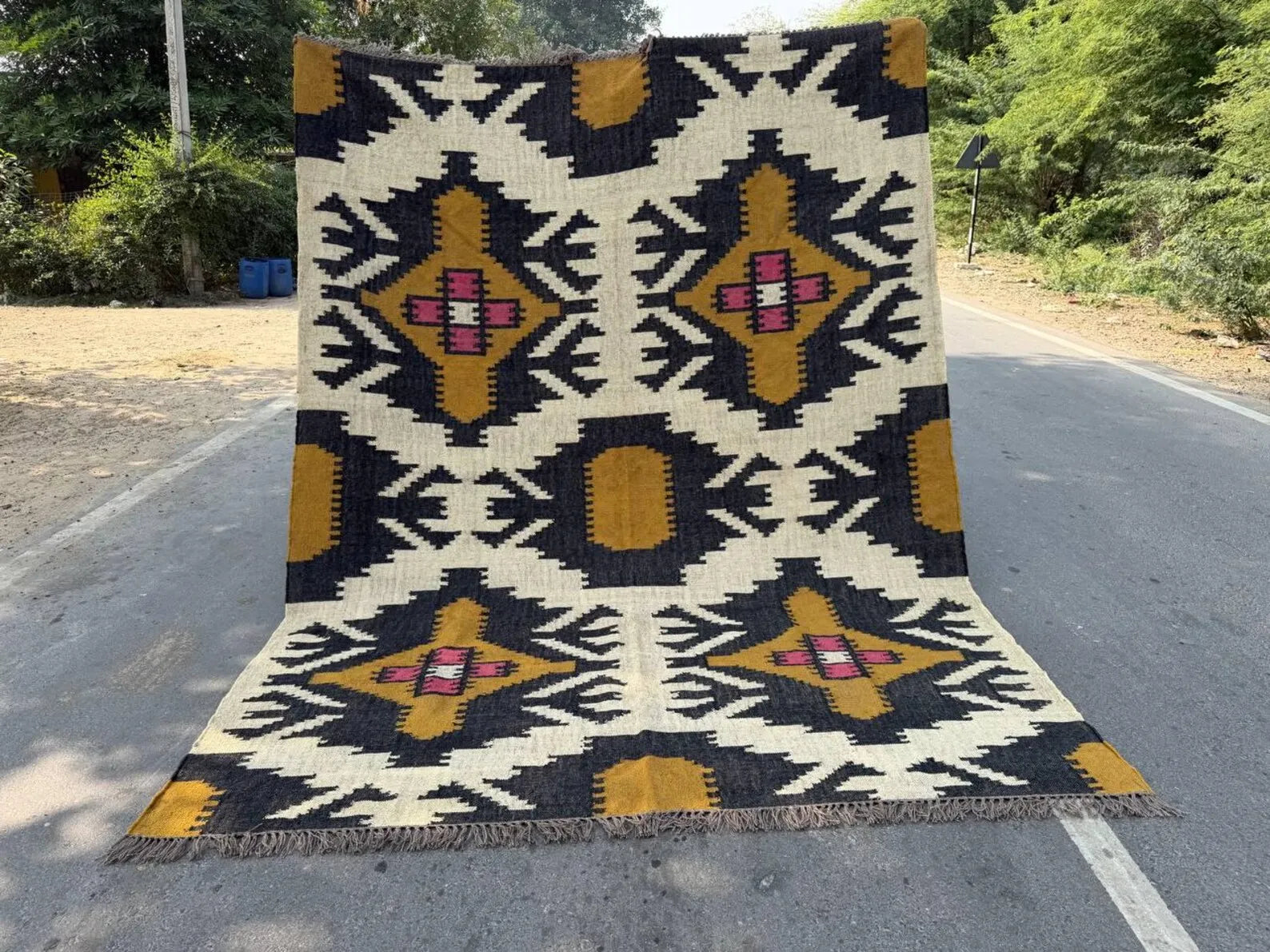 Large Wool Jute Kilim Area Rug, Handwoven Tribal Boho Carpet, Reversible Southwestern Flatweave Dhurrie, Custom Handmade Rug