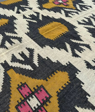 Large Wool Jute Kilim Area Rug, Handwoven Tribal Boho Carpet, Reversible Southwestern Flatweave Dhurrie, Custom Handmade Rug