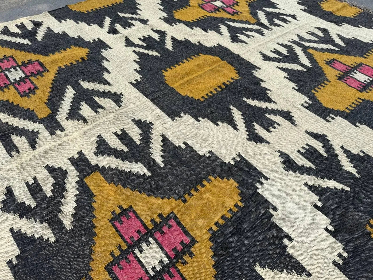 Large Wool Jute Kilim Area Rug, Handwoven Tribal Boho Carpet, Reversible Southwestern Flatweave Dhurrie, Custom Handmade Rug