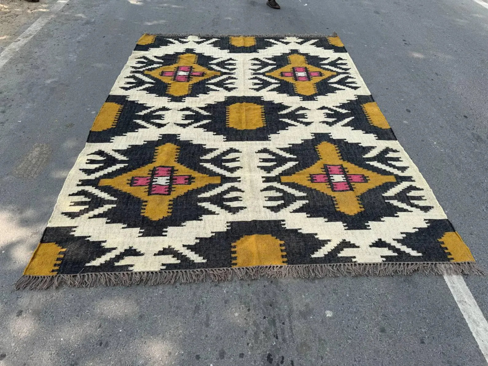 Large Wool Jute Kilim Area Rug, Handwoven Tribal Boho Carpet, Reversible Southwestern Flatweave Dhurrie, Custom Handmade Rug