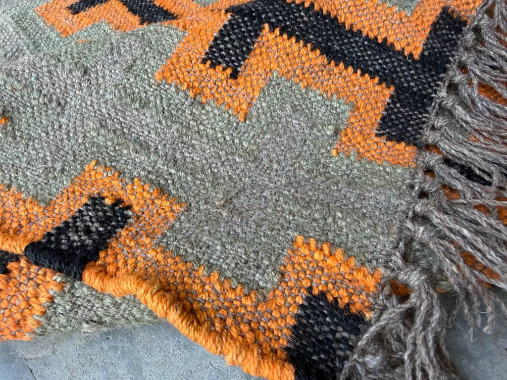 Modern Handmade Wool Jute Kilim Area Rug, Southwestern Geometric Flatweave Carpet, Boho Handmade Dhurrie, Custom Size Available