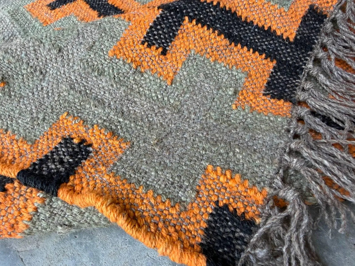 Modern Handmade Wool Jute Kilim Area Rug, Southwestern Geometric Flatweave Carpet, Boho Handmade Dhurrie, Custom Size Available