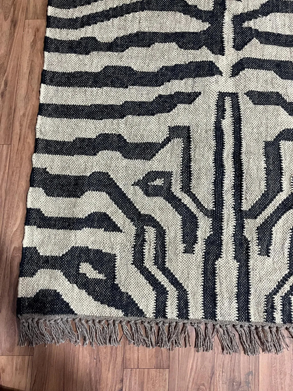 Black White Handmade Zebra Kilim Rug, Modern Wool Area Rug, Animal Print Flatweave Carpet, Contemporary Tribal Rug, Custom Handmade Rug