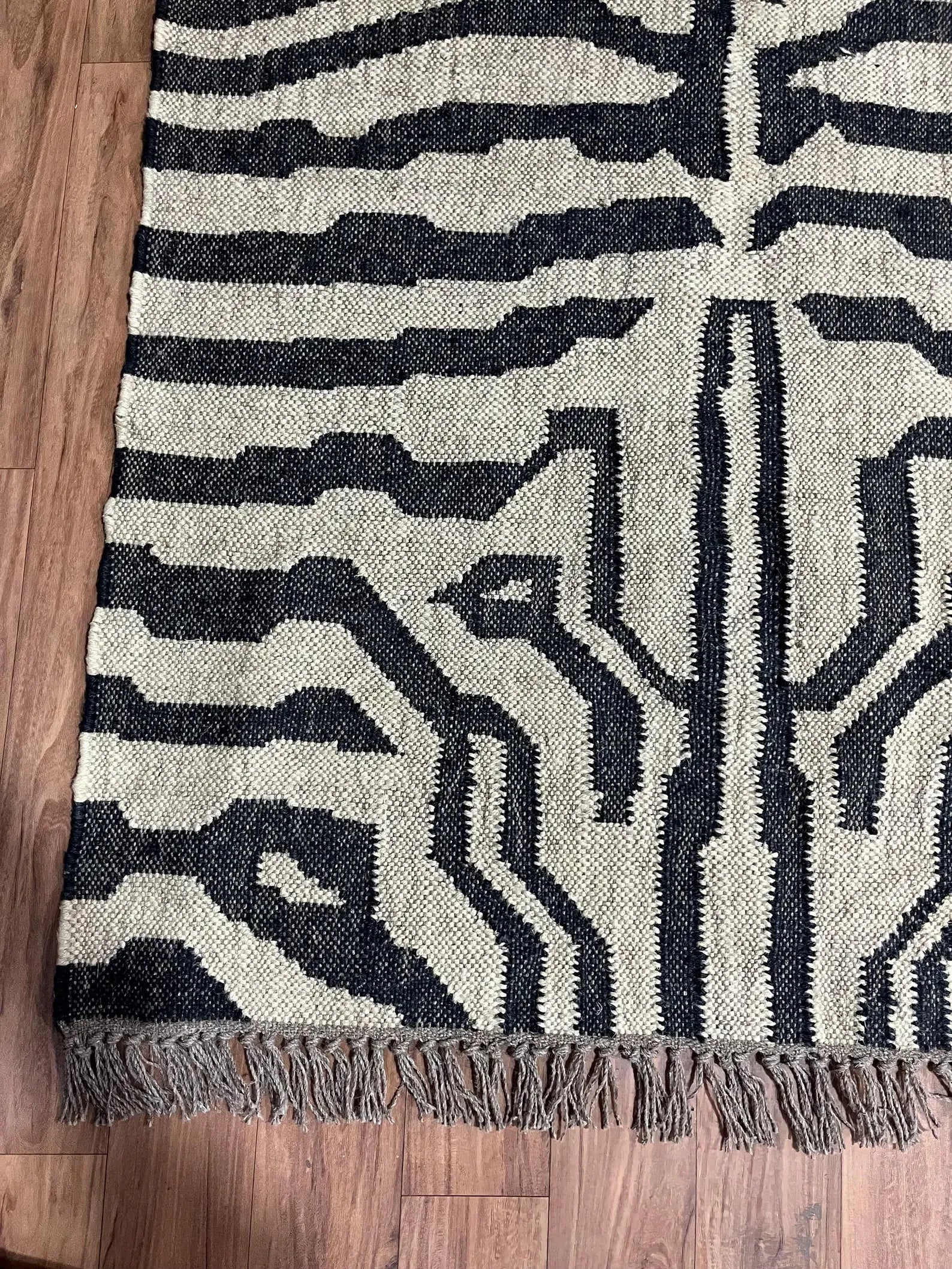 Black White Handmade Zebra Kilim Rug, Modern Wool Area Rug, Animal Print Flatweave Carpet, Contemporary Tribal Rug, Custom Handmade Rug