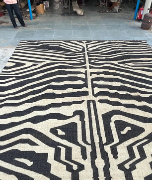 Black White Handmade Zebra Kilim Rug, Modern Wool Area Rug, Animal Print Flatweave Carpet, Contemporary Tribal Rug, Custom Handmade Rug