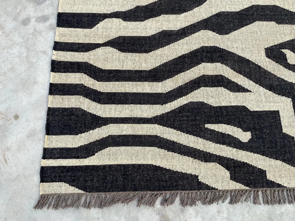 Black White Handmade Zebra Kilim Rug, Modern Wool Area Rug, Animal Print Flatweave Carpet, Contemporary Tribal Rug, Custom Handmade Rug