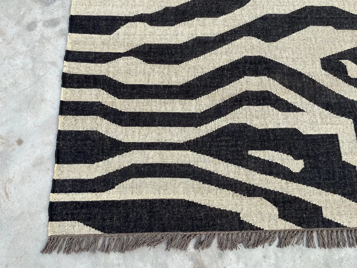 Black White Handmade Zebra Kilim Rug, Modern Wool Area Rug, Animal Print Flatweave Carpet, Contemporary Tribal Rug, Custom Handmade Rug