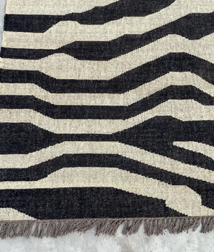 Black White Handmade Zebra Kilim Rug, Modern Wool Area Rug, Animal Print Flatweave Carpet, Contemporary Tribal Rug, Custom Handmade Rug