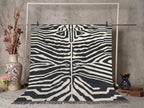 Black White Handmade Zebra Kilim Rug, Modern Wool Area Rug, Animal Print Flatweave Carpet, Contemporary Tribal Rug, Custom Handmade Rug