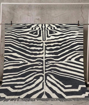Black White Handmade Zebra Kilim Rug, Modern Wool Area Rug, Animal Print Flatweave Carpet, Contemporary Tribal Rug, Custom Handmade Rug