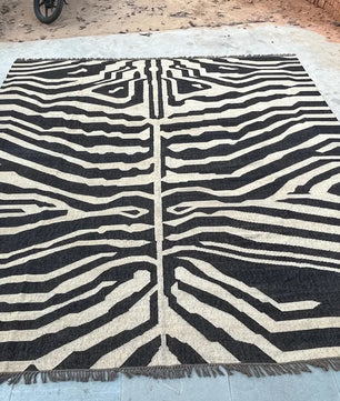 Black White Handmade Zebra Kilim Rug, Modern Wool Area Rug, Animal Print Flatweave Carpet, Contemporary Tribal Rug, Custom Handmade Rug