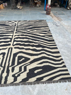 Black White Handmade Zebra Kilim Rug, Modern Wool Area Rug, Animal Print Flatweave Carpet, Contemporary Tribal Rug, Custom Handmade Rug