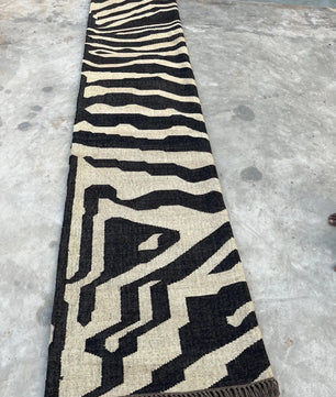 Black White Handmade Zebra Kilim Rug, Modern Wool Area Rug, Animal Print Flatweave Carpet, Contemporary Tribal Rug, Custom Handmade Rug