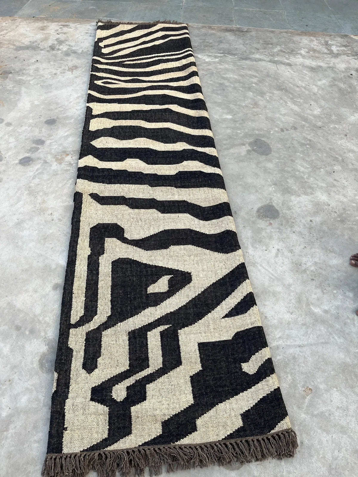 Black White Handmade Zebra Kilim Rug, Modern Wool Area Rug, Animal Print Flatweave Carpet, Contemporary Tribal Rug, Custom Handmade Rug