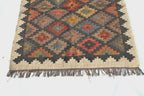 Geometric Handmade Wool Jute Kilim Rug, Tribal Boho Area Carpet, Flatweave Dhurrie Rug, Rustic Farmhouse Floor Rug, Custom Handmade Kilim